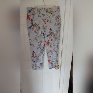 PECK & PECK PULL ON pants BIRD & FLORAL MOTIF WOMEN'S Pants made In CANADA